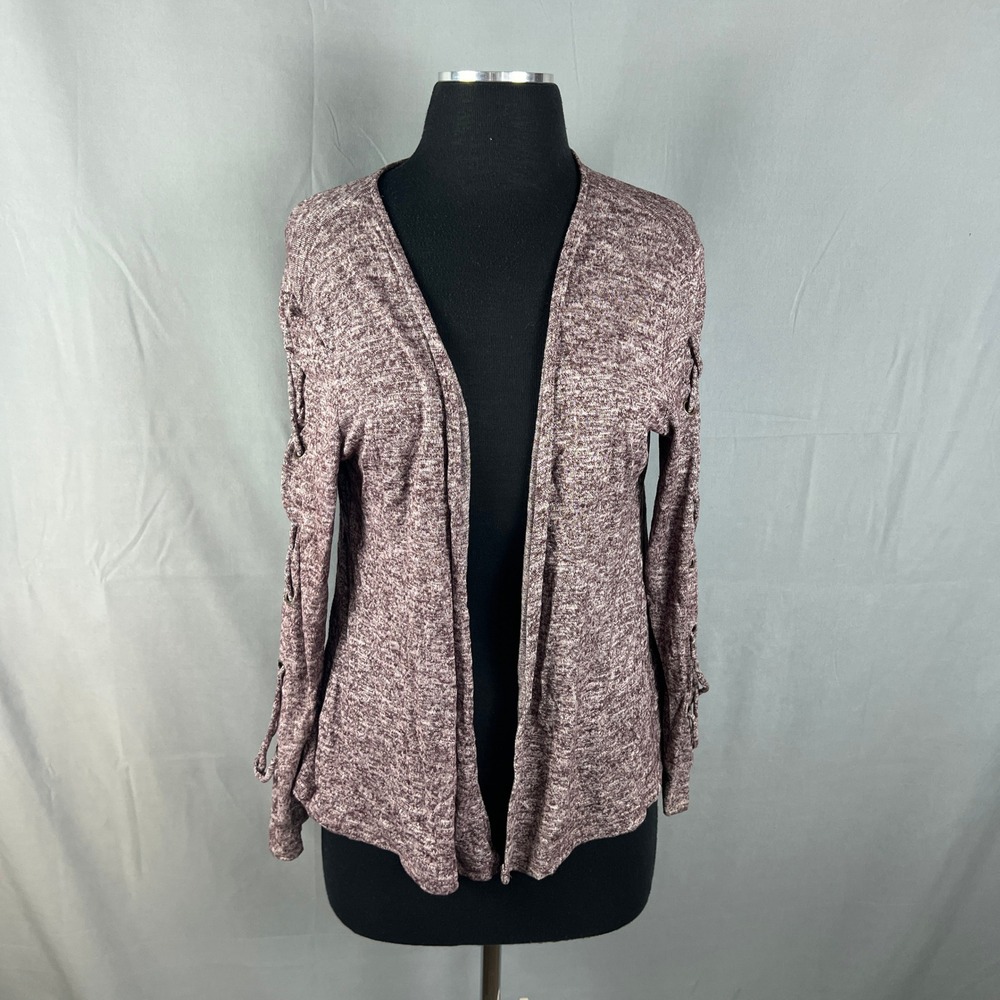 Self Esteem Cardigan Sweater Womens XL Heathered Burgundy Lace Up Cutout Detail